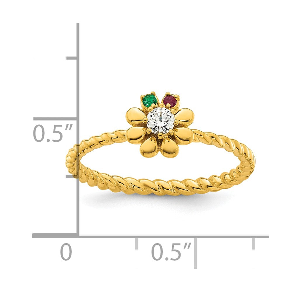 14k 2 Birthstone Flower with Diamond Mother's Ring Semi-mount