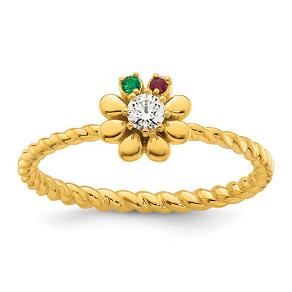 14k 2 Birthstone Flower with Diamond Mother's Ring Semi-mount