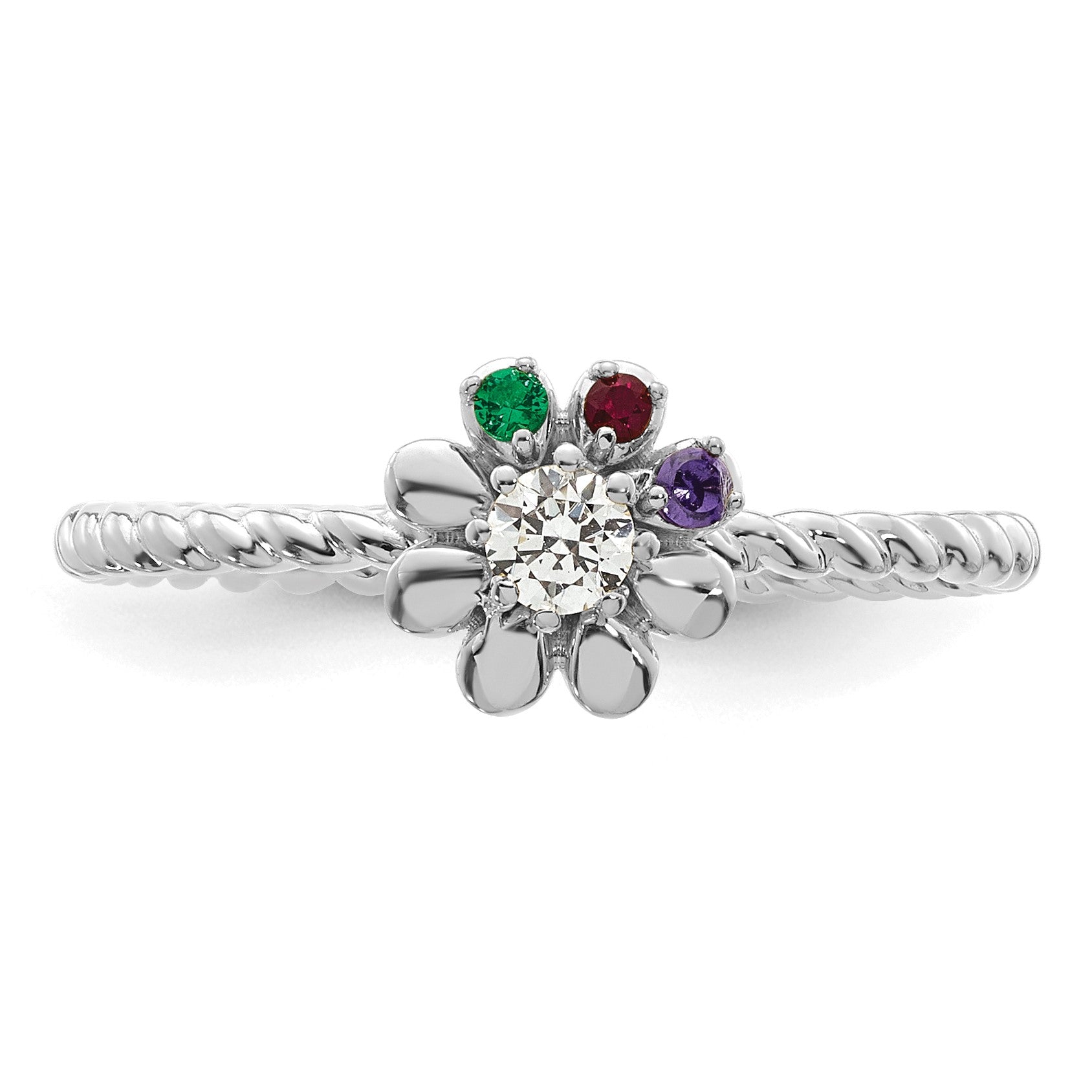 14k WG 3 Birthstone Flower w/ Diamond Mother's Ring Mounting