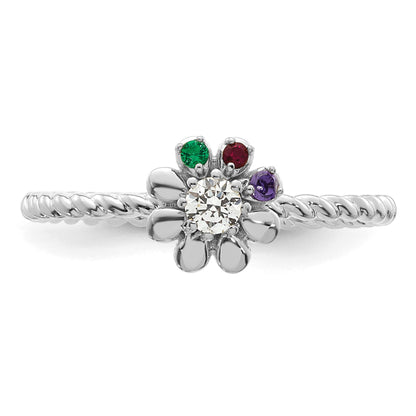 14k WG 3 Birthstone Flower w/ Diamond Mother's Ring Mounting
