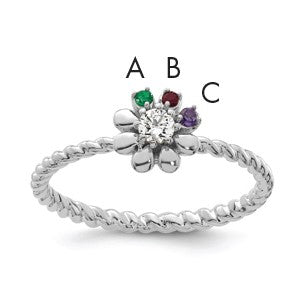 14k WG 3 Birthstone Flower w/ Diamond Mother's Ring Mounting