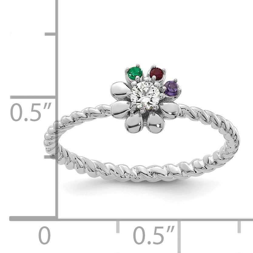 14k WG 3 Birthstone Flower w/ Diamond Mother's Ring Mounting