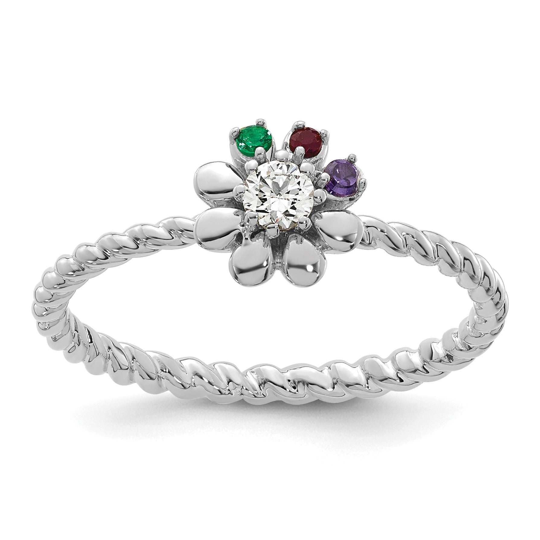 14k WG 3 Birthstone Flower w/ Diamond Mother's Ring Mounting