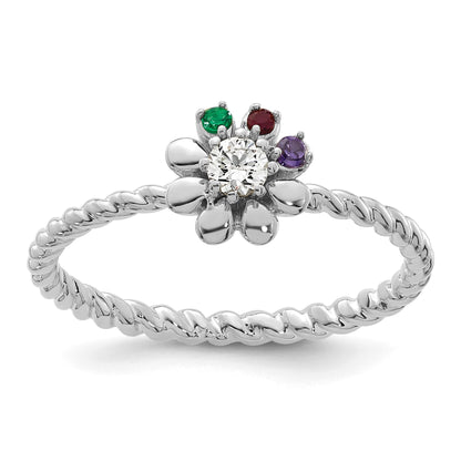 14k WG 3 Birthstone Flower w/ Diamond Mother's Ring Mounting