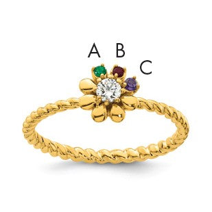 14k 3 Birthstone Flower with Diamond Mother's Ring Mounting