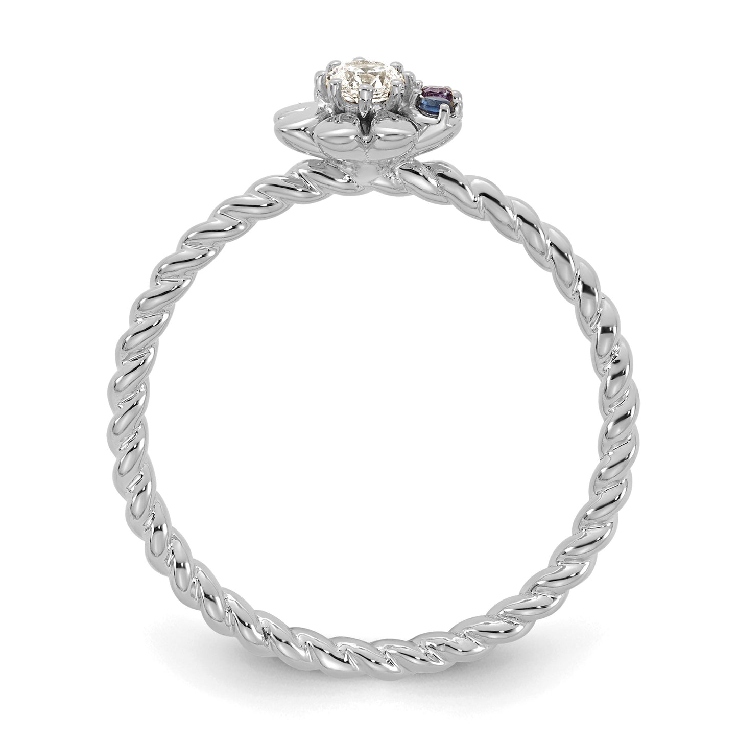 14k WG 4 Birthstone Flower w/ Diamond Mother's Ring Mounting