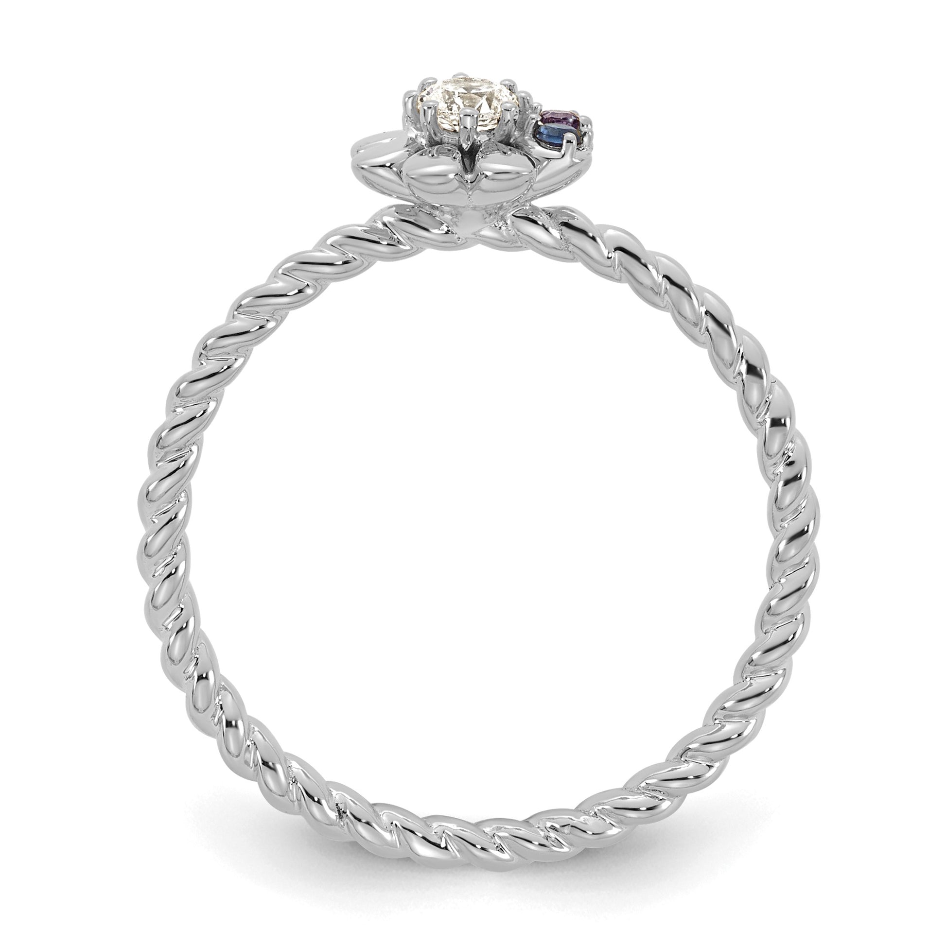 14k WG 4 Birthstone Flower w/ Diamond Mother's Ring Mounting
