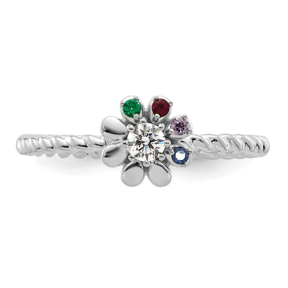 14k WG 4 Birthstone Flower w/ Diamond Mother's Ring Mounting