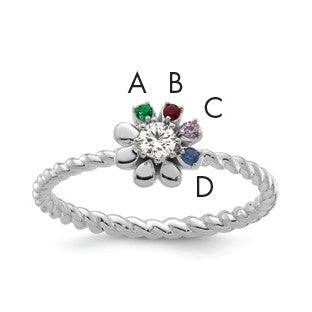 14k WG 4 Birthstone Flower w/ Diamond Mother's Ring Mounting