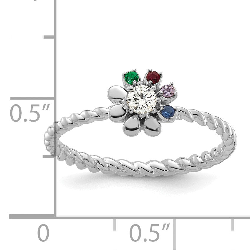 14k WG 4 Birthstone Flower w/ Diamond Mother's Ring Mounting