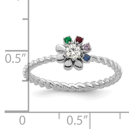 14k WG 4 Birthstone Flower w/ Diamond Mother's Ring Mounting