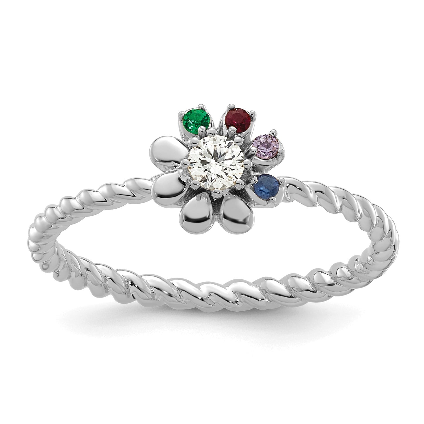 14k WG 4 Birthstone Flower w/ Diamond Mother's Ring Mounting