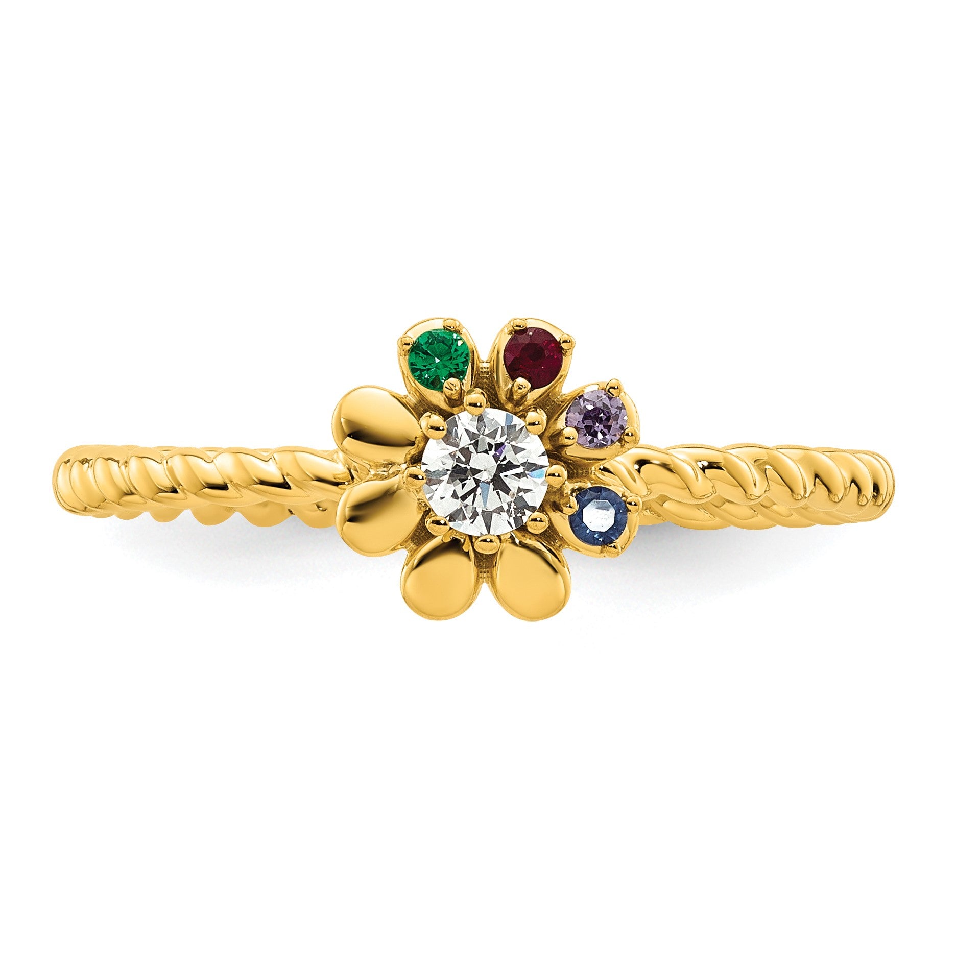 14k 4 Birthstone Flower with Diamond Mother's Ring Mounting