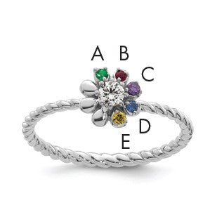14k WG 5 Birthstone Flower w/ Diamond Mother's Ring Mounting