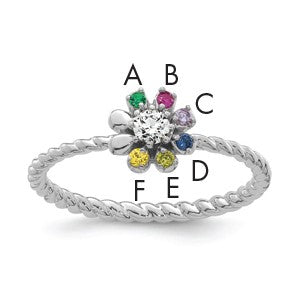 14k WG 6 Birthstone Flower w/ Diamond Mother's Ring Mounting
