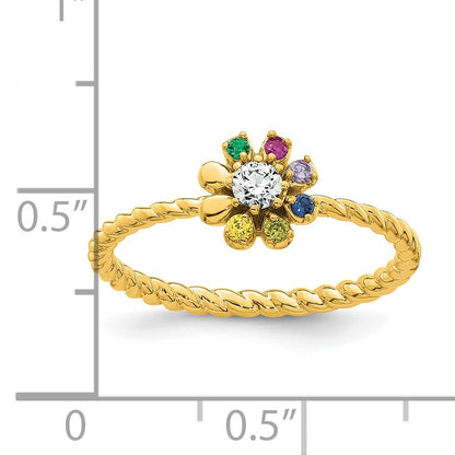14k 6 Birthstone Flower with Diamond Mother's Ring Mounting