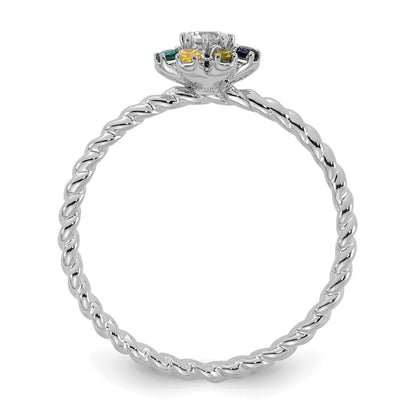 14k WG 7 Birthstone Flower w/ Diamond Mother's Ring Mounting