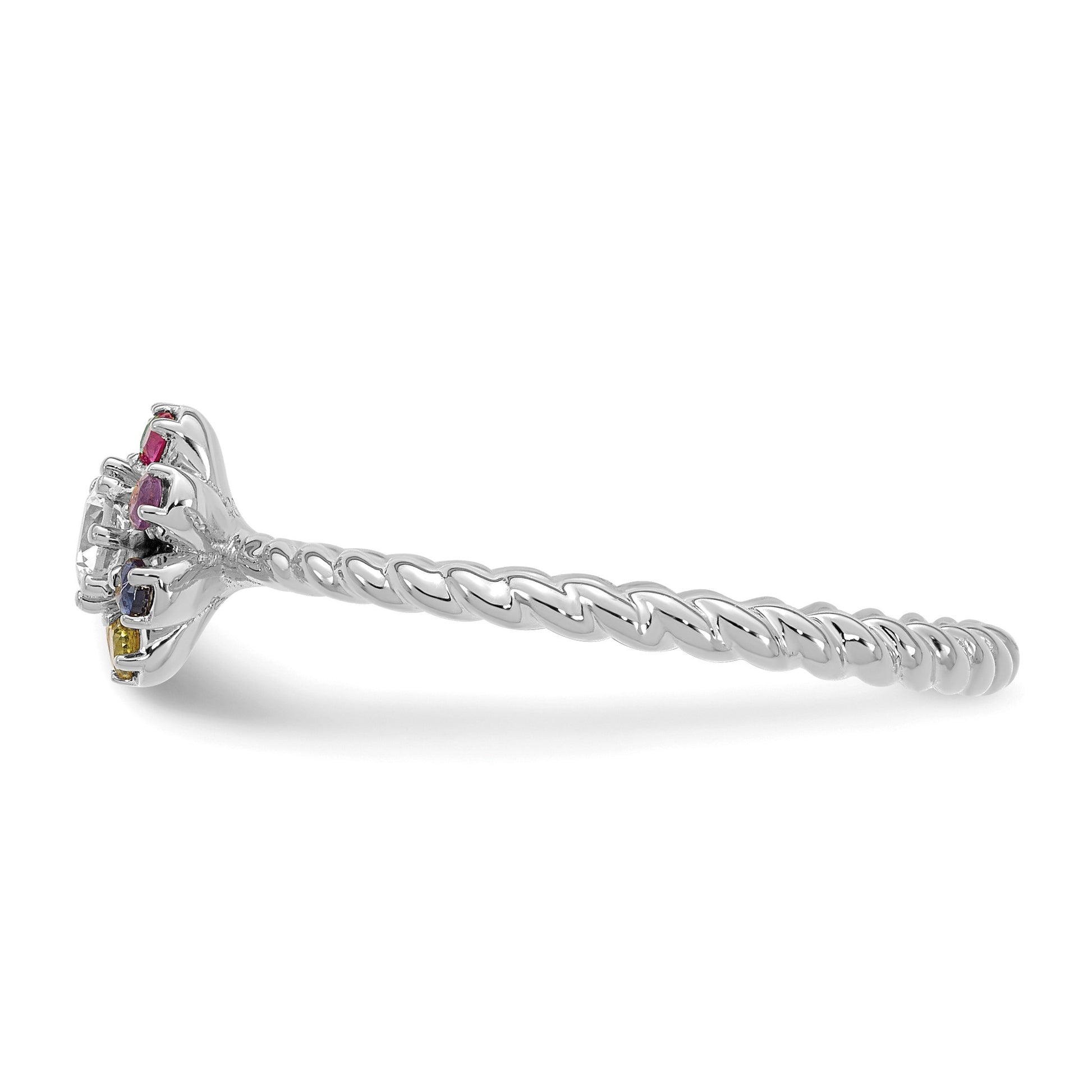 14k WG 7 Birthstone Flower w/ Diamond Mother's Ring Mounting