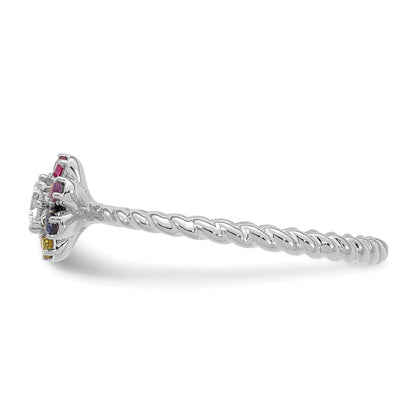 14k WG 7 Birthstone Flower w/ Diamond Mother's Ring Mounting