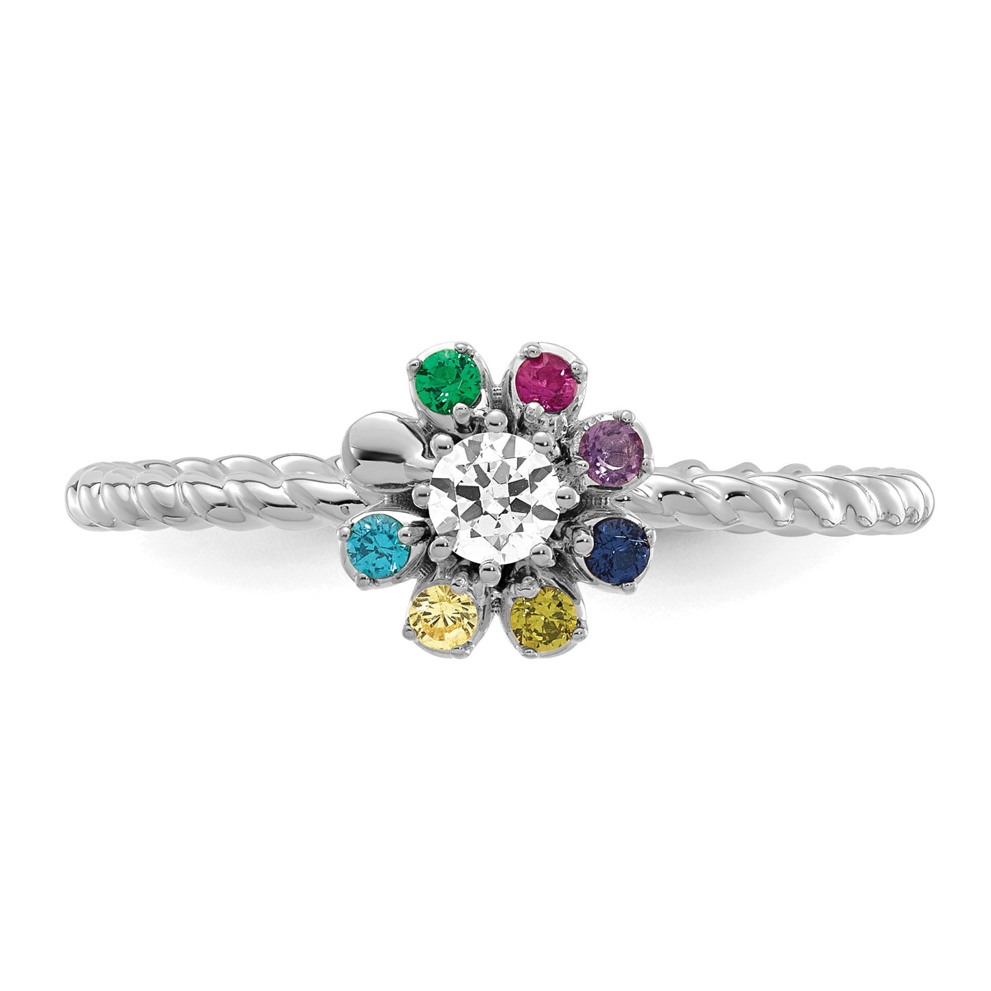 14k WG 7 Birthstone Flower w/ Diamond Mother's Ring Mounting