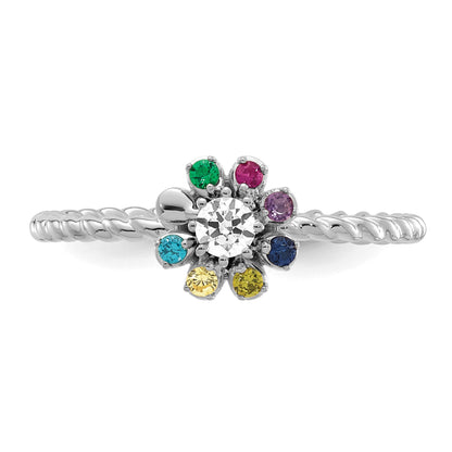 14k WG 7 Birthstone Flower w/ Diamond Mother's Ring Mounting