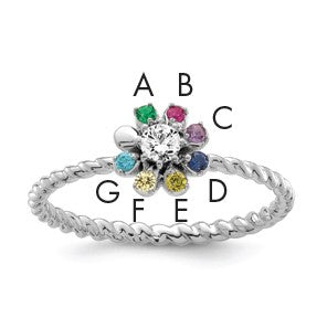 14k WG 7 Birthstone Flower w/ Diamond Mother's Ring Mounting