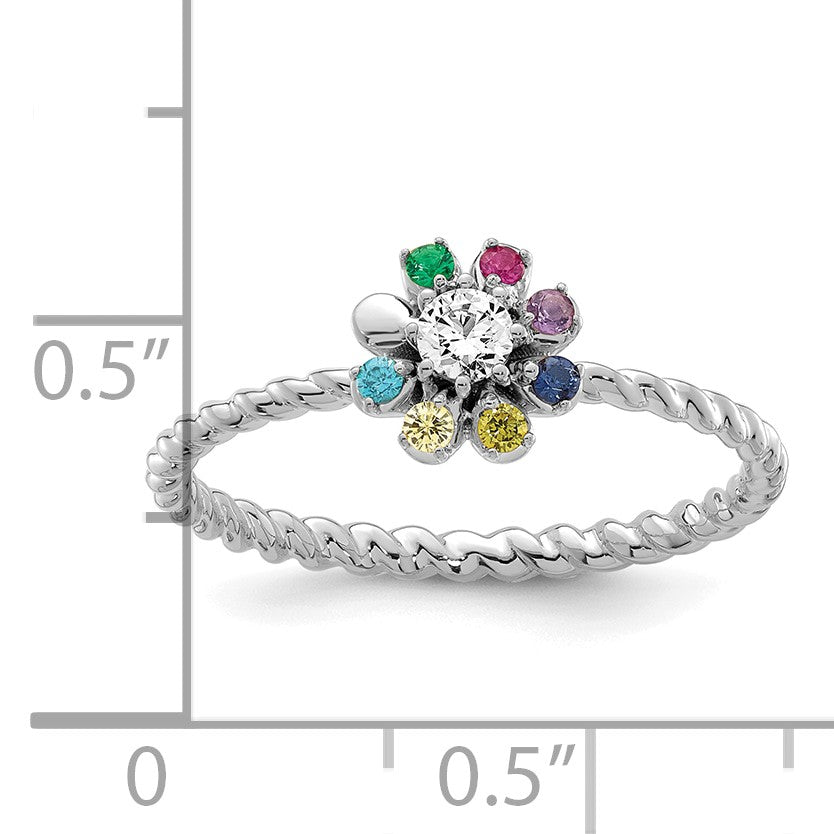 14k WG 7 Birthstone Flower w/ Diamond Mother's Ring Mounting