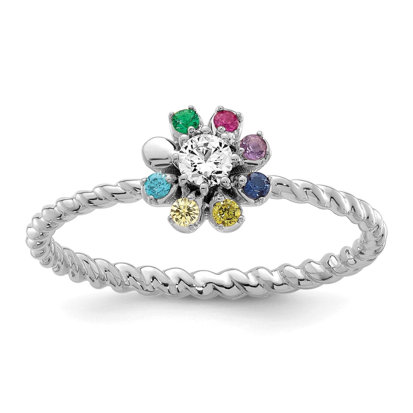 14k WG 7 Birthstone Flower w/ Diamond Mother's Ring Mounting