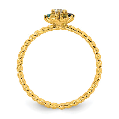 14k 7 Birthstone Flower with Diamond Mother's Ring Mounting