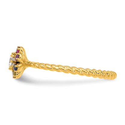 14k 7 Birthstone Flower with Diamond Mother's Ring Mounting