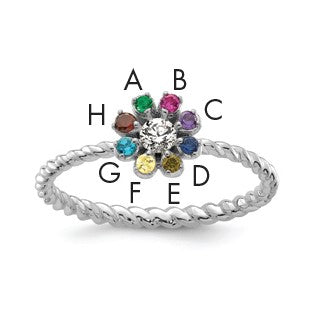14k WG 8 Birthstone Flower w/ Diamond Mother's Ring Mounting