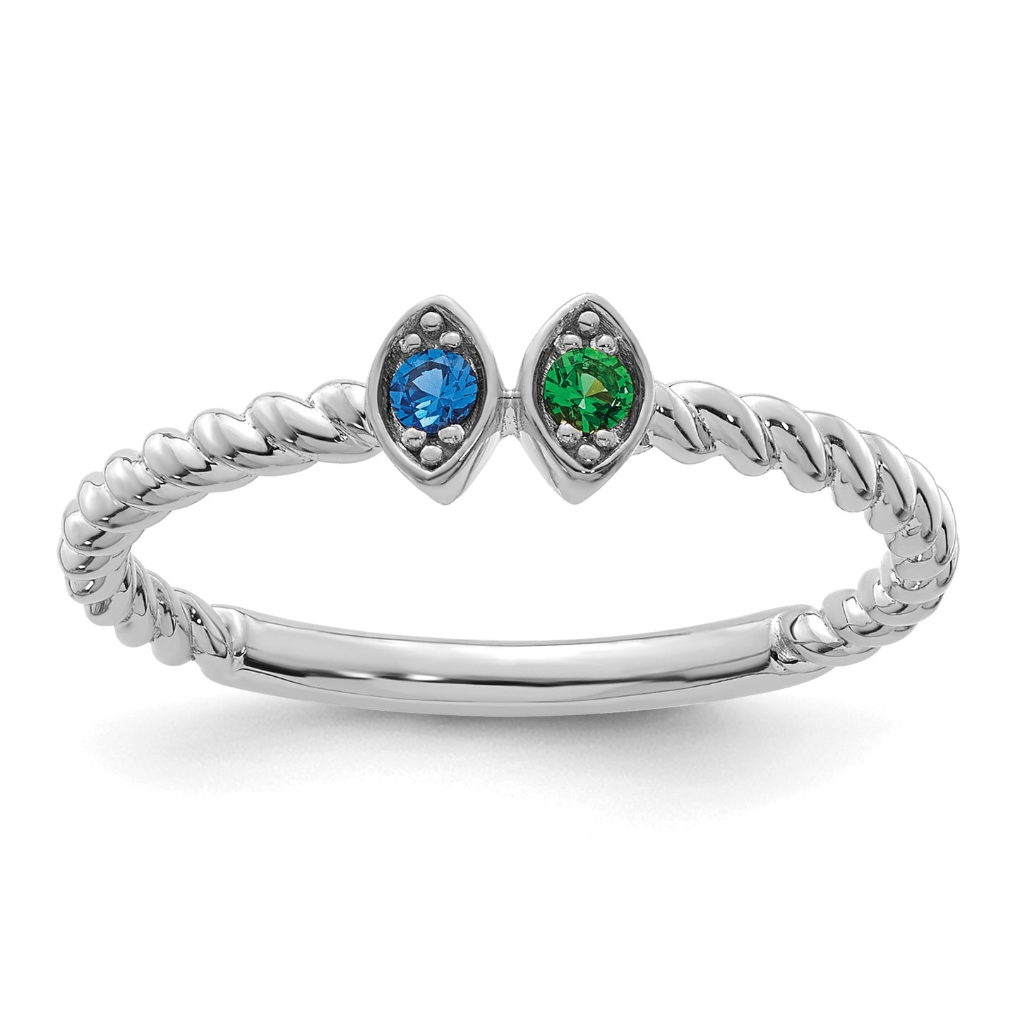 14k White Gold 2 Birthstone Mother's  Ring Mounting