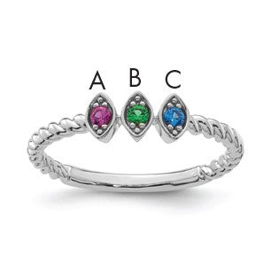 14k 3 White Gold 3 Birthstone Mother's Ring Mounting
