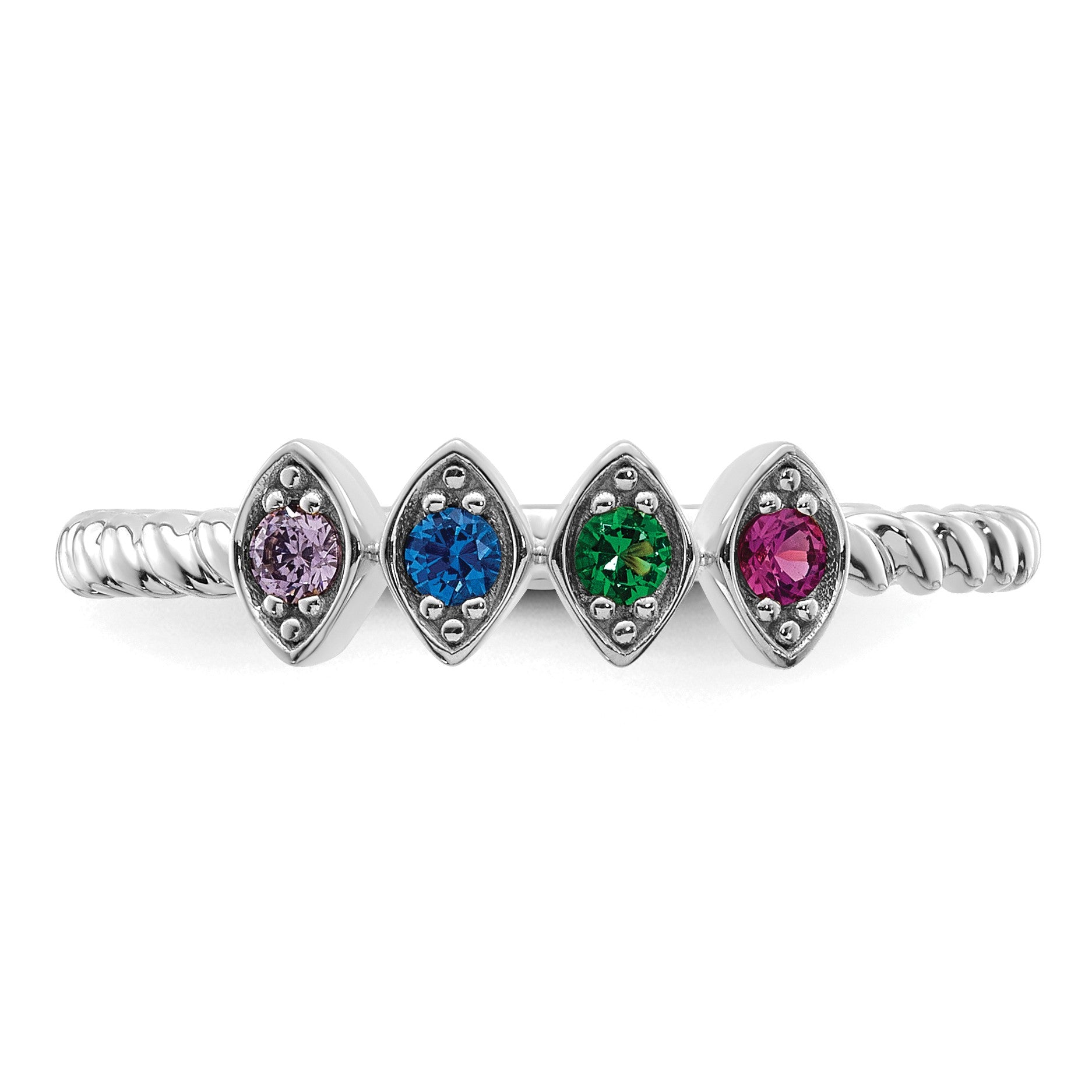 14k White Gold 4 Birthstone Mother's Ring Mounting
