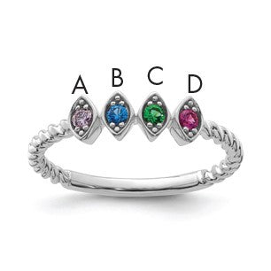 14k White Gold 4 Birthstone Mother's Ring Mounting