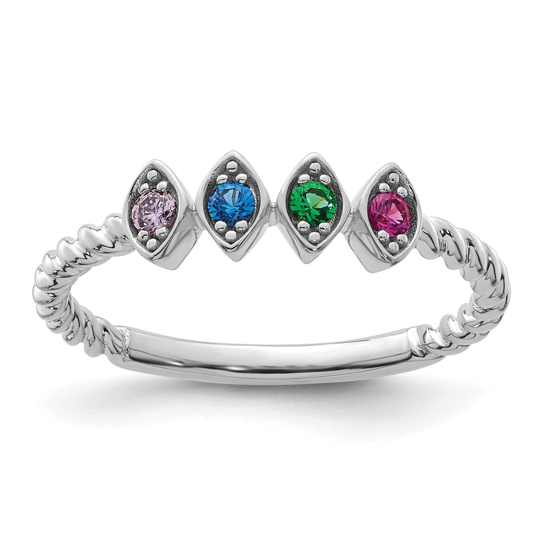 14k White Gold 4 Birthstone Mother's Ring Mounting