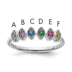 14k White Gold 6 Birthstone Mother's Ring Mounting