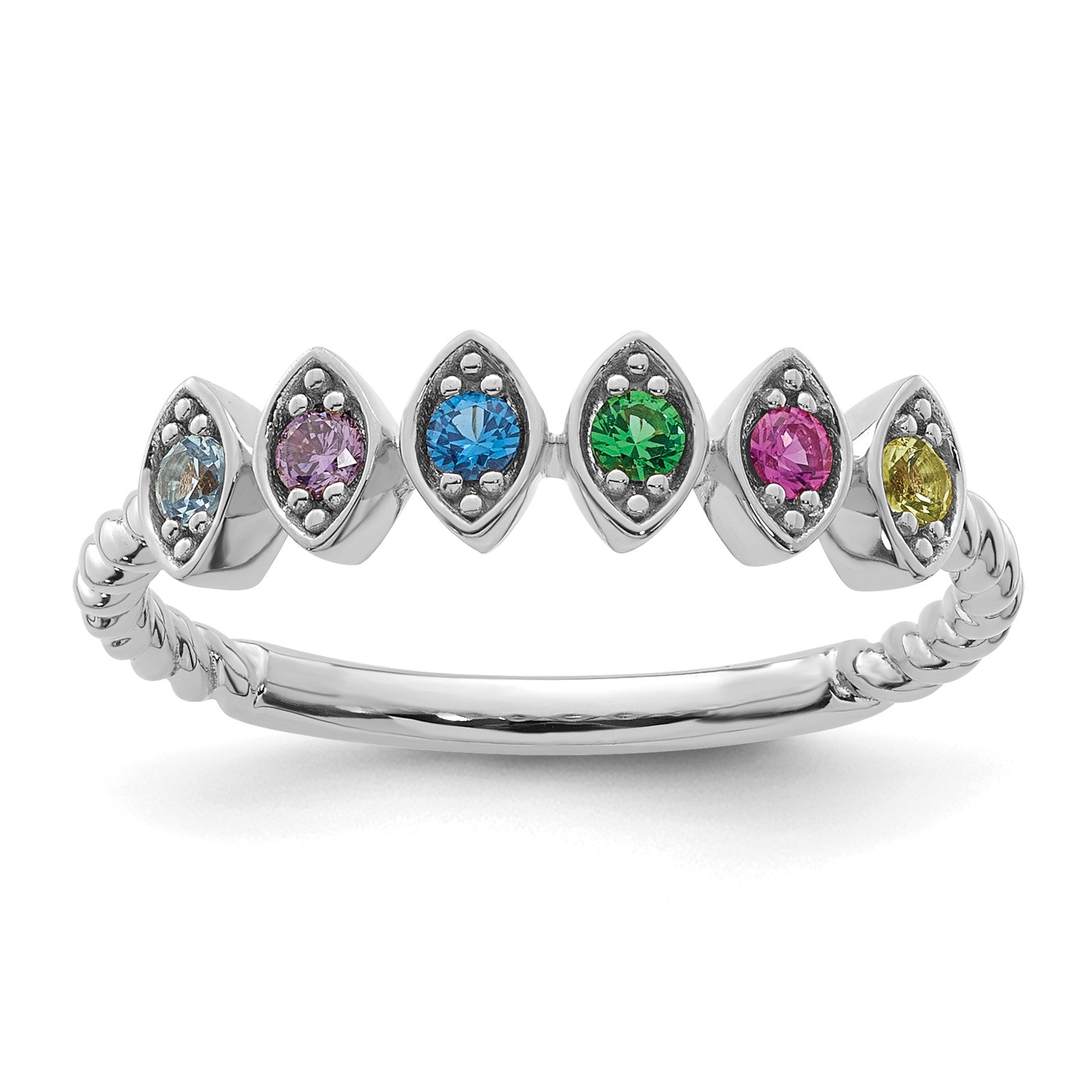 14k White Gold 6 Birthstone Mother's Ring Mounting