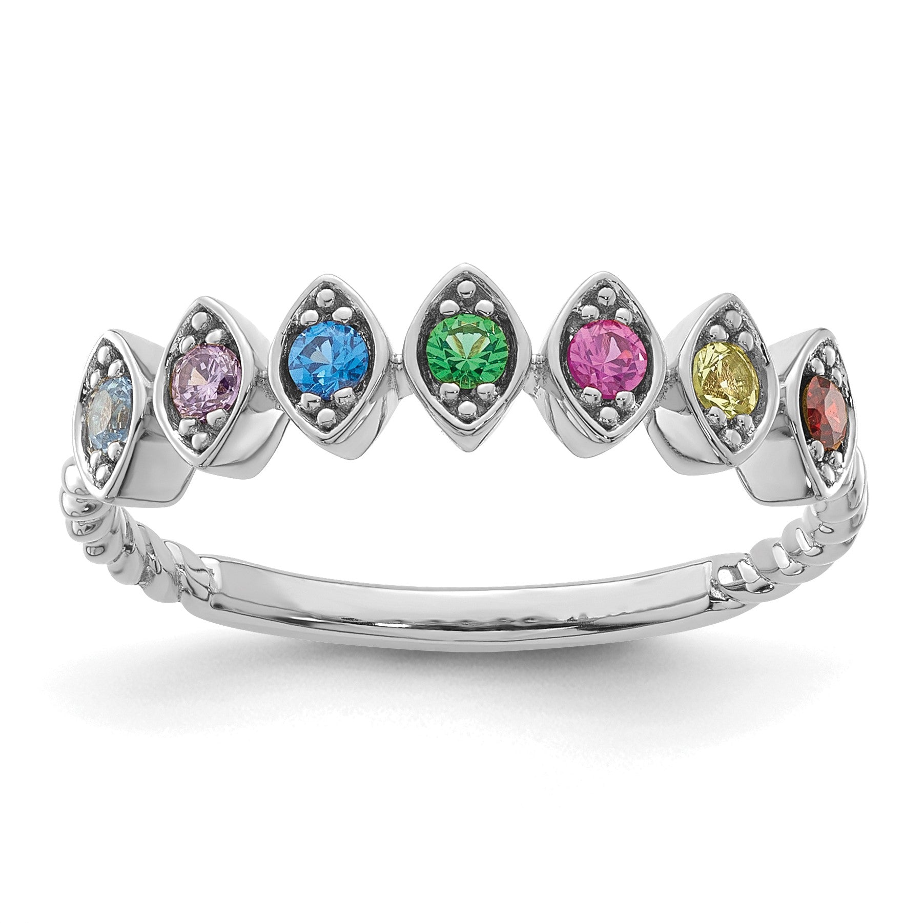 14k White Gold 7 Birthstone Mother's Ring Mounting