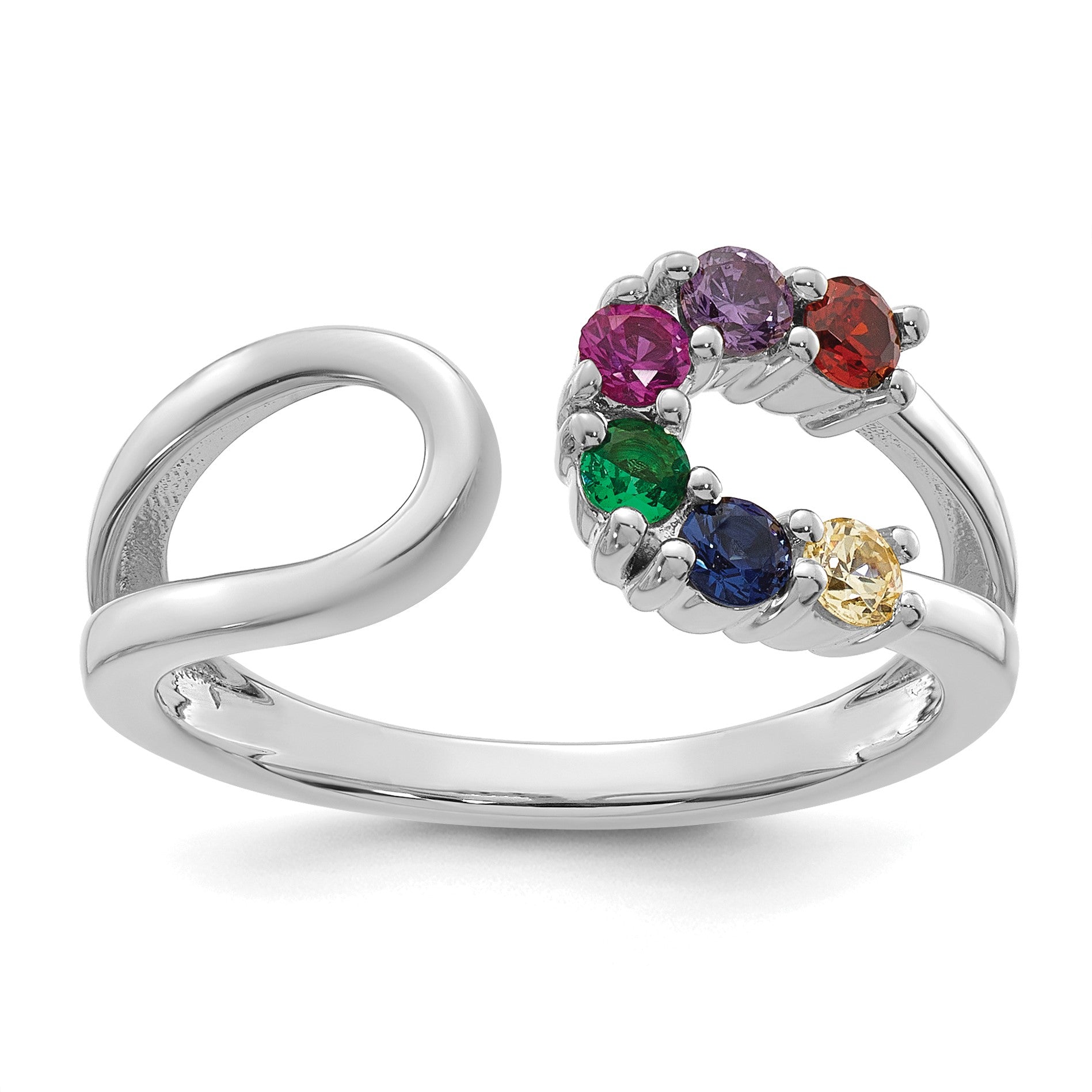 14k White Gold 6 Birthstone Wrap Mother's Ring Mounting