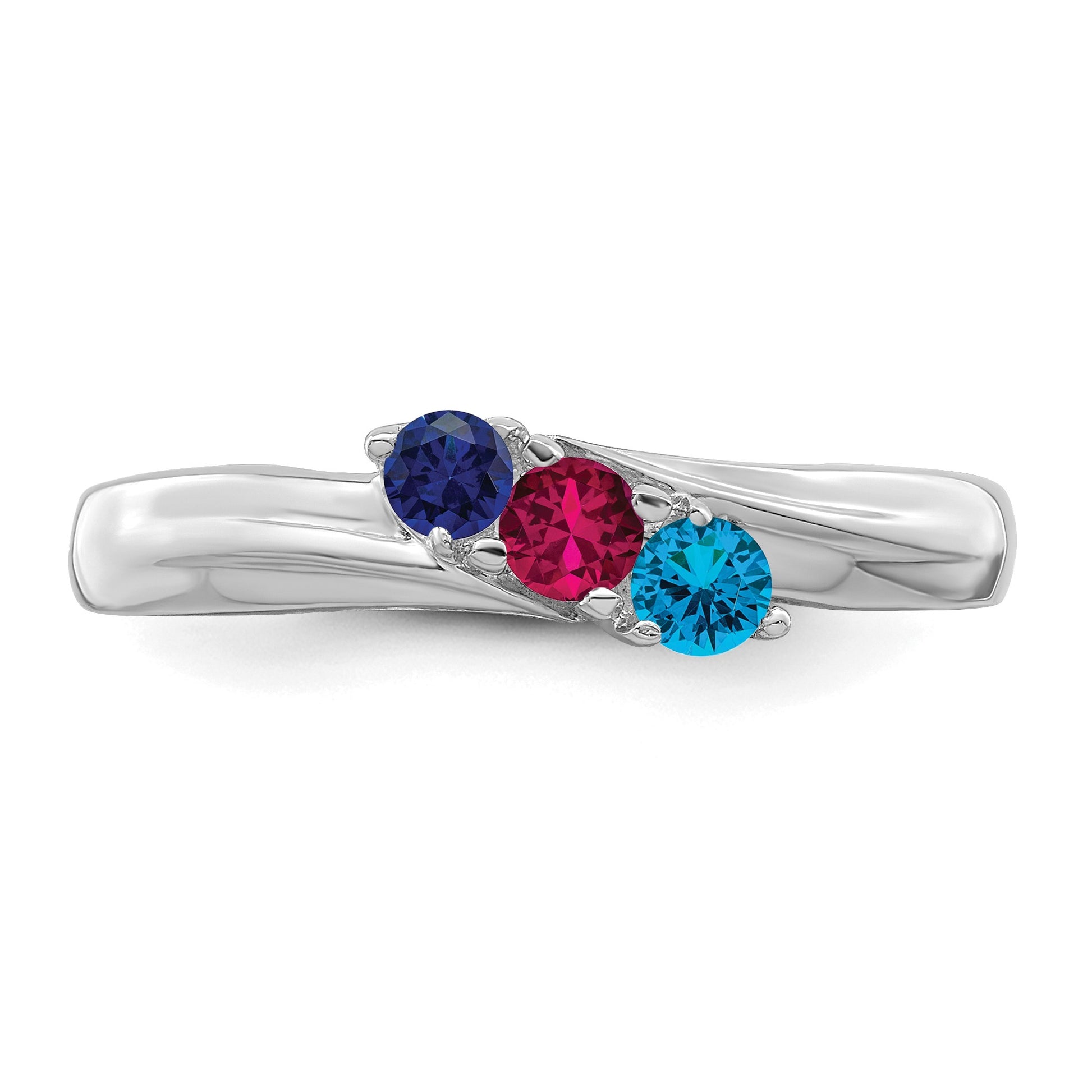 Sterling Silver Rhodium-plated Synthetic 3 Stone Mother's Ring