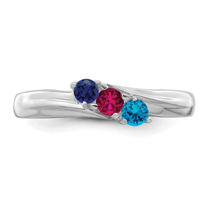 14k White Gold Polished 3-Stone Mothers Ring Mounting