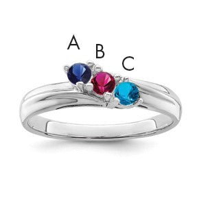 Sterling Silver Rhodium-plated Synthetic 3 Stone Mother's Ring
