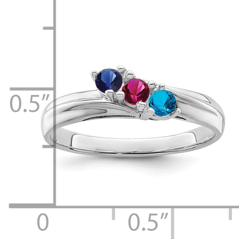 Sterling Silver Rhodium-plated Synthetic 3 Stone Mother's Ring