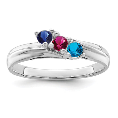Sterling Silver Rhodium-plated Synthetic 3 Stone Mother's Ring