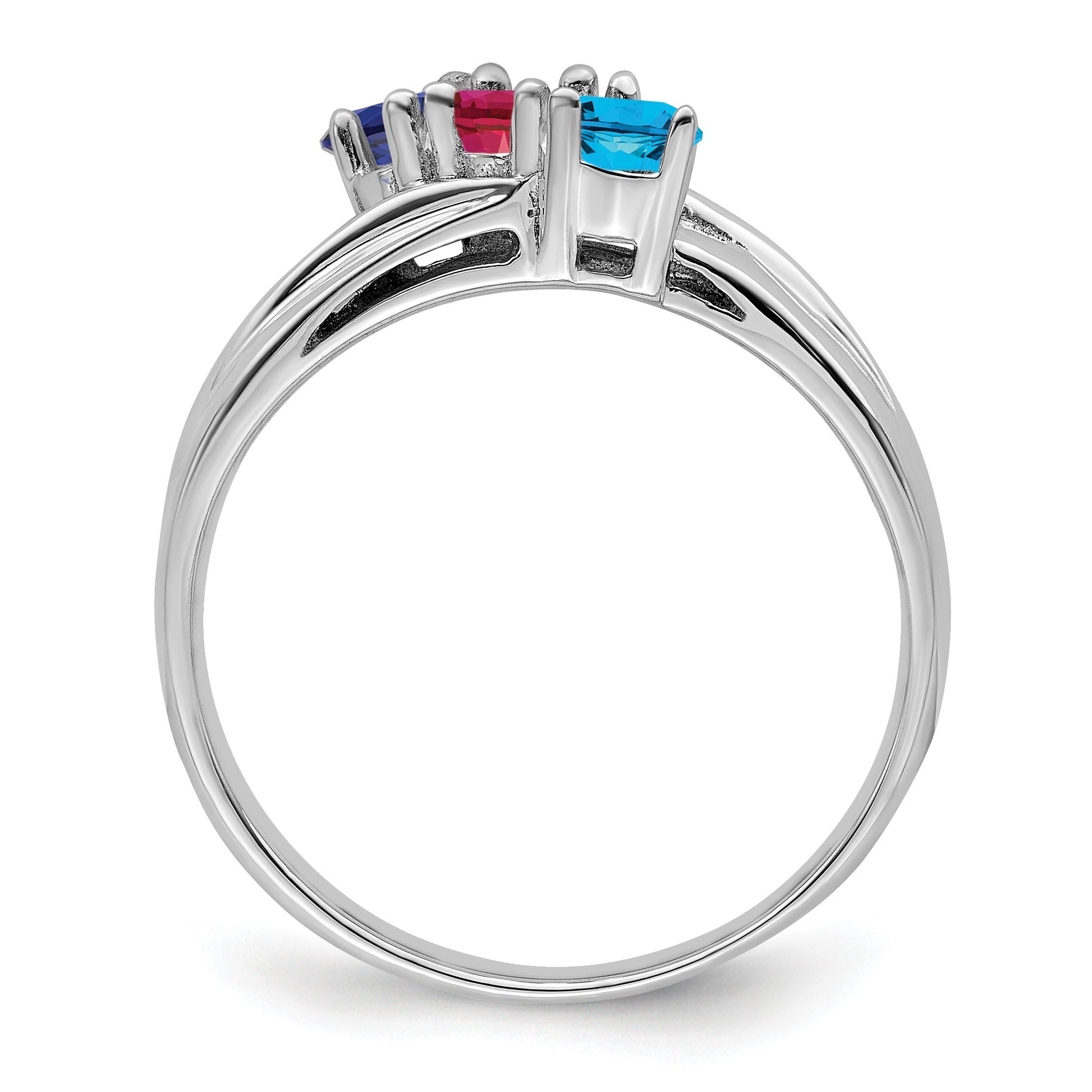 Sterling Silver Rhodium-plated Synthetic 3 Stone Mother's Ring