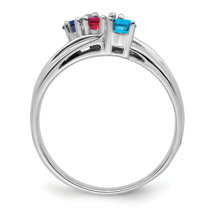 Sterling Silver Rhodium-plated Synthetic 3 Stone Mother's Ring