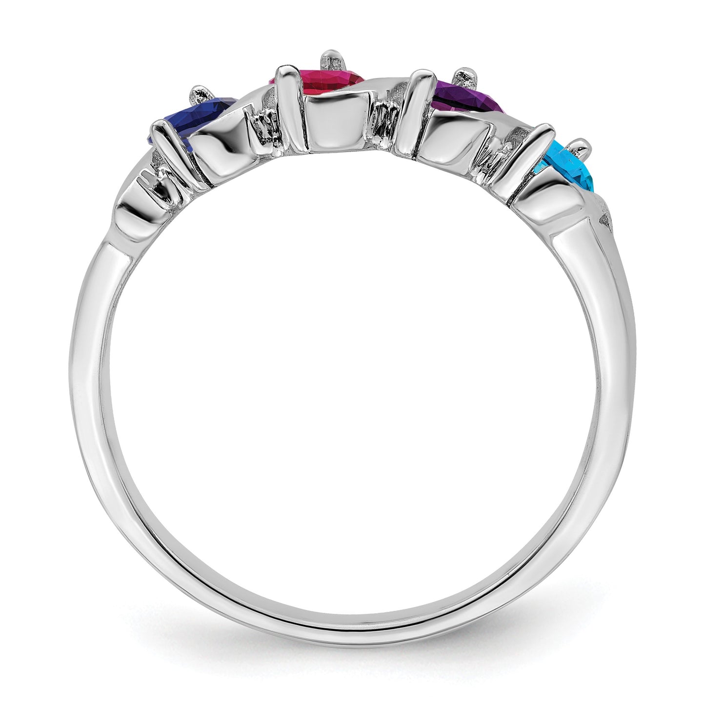 Sterling Silver Rhodium-plated Synthetic 4 Stone Mother's Ring
