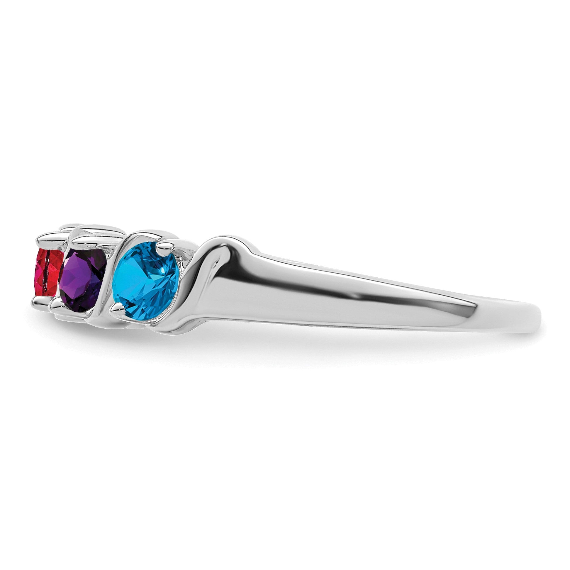 Sterling Silver Rhodium-plated Synthetic 4 Stone Mother's Ring