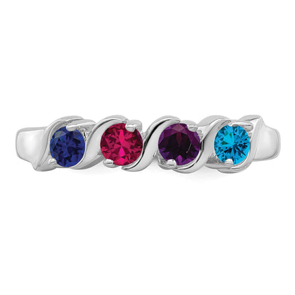 Sterling Silver Rhodium-plated Synthetic 4 Stone Mother's Ring